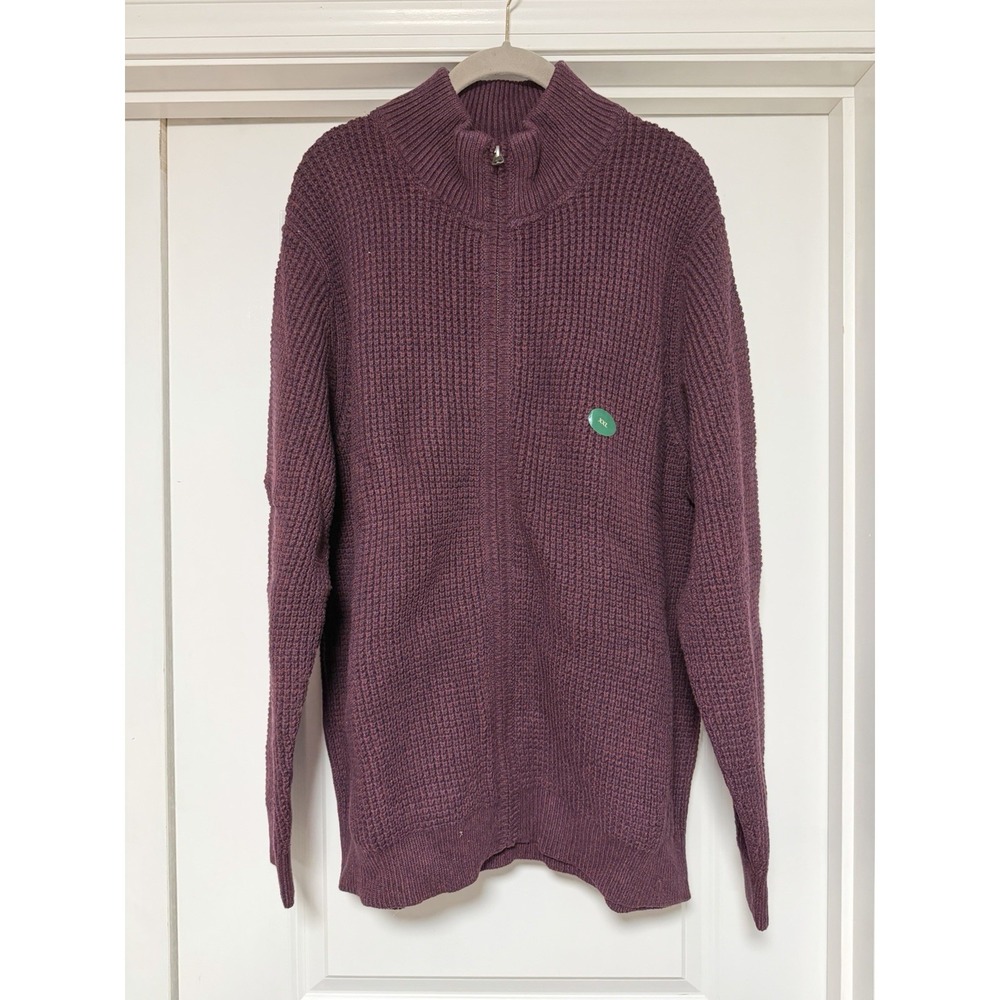 LL Bean Organic Cotton Waffle Sweater Quarter Zip Mens Sz XXL, Burgundy‎